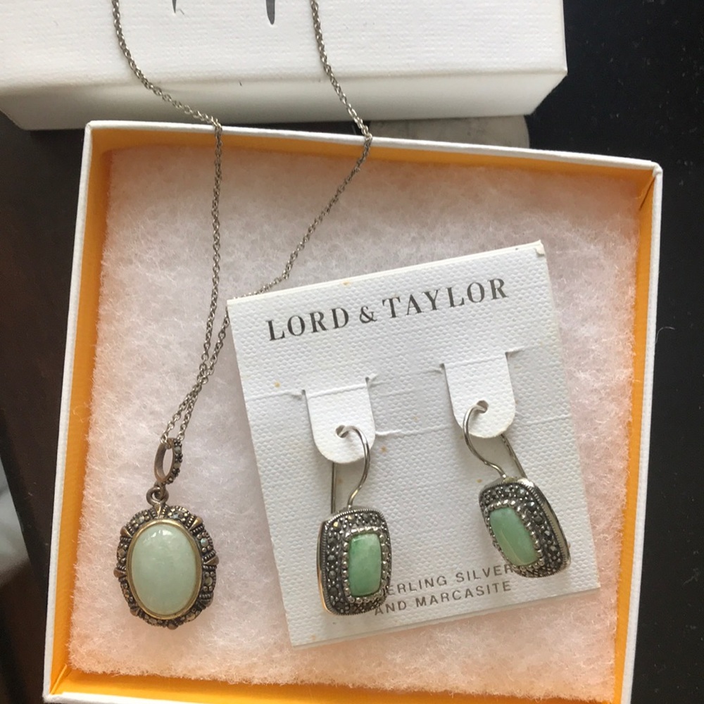 Lord & taylor jade marcasite earrings and necklace